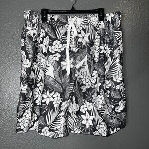 Kanu Surf Men’s Swim Trunks 2X Black White Floral Hawaiian Board Shorts Pockets